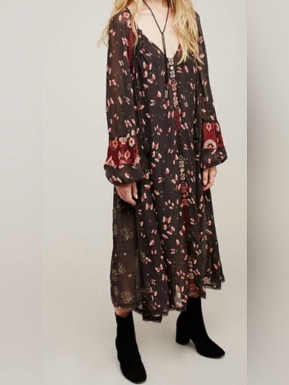 Free People Viceroy Embroidered Sheer Maxi Dress large boho festival - Picture 2 of 11